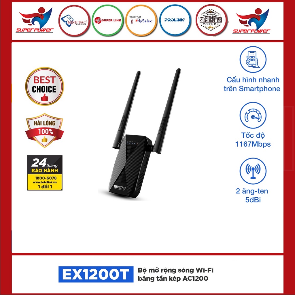 Kích sóng wifi repeater băng tần kép AC1200 TOTOLINK EX1200T