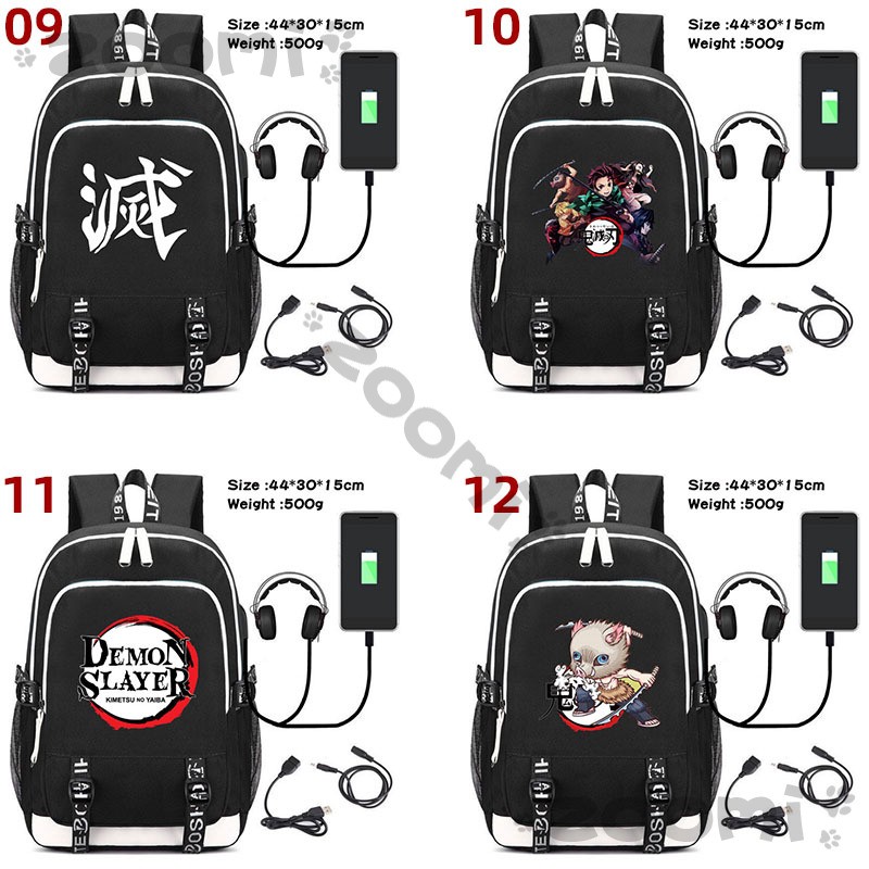 Ba Lô Đeo Vai In Hoạt Hình Demon Slayer Có Cổng Sạc Usb Kiểu Hàn Quốc Sáng Tạo