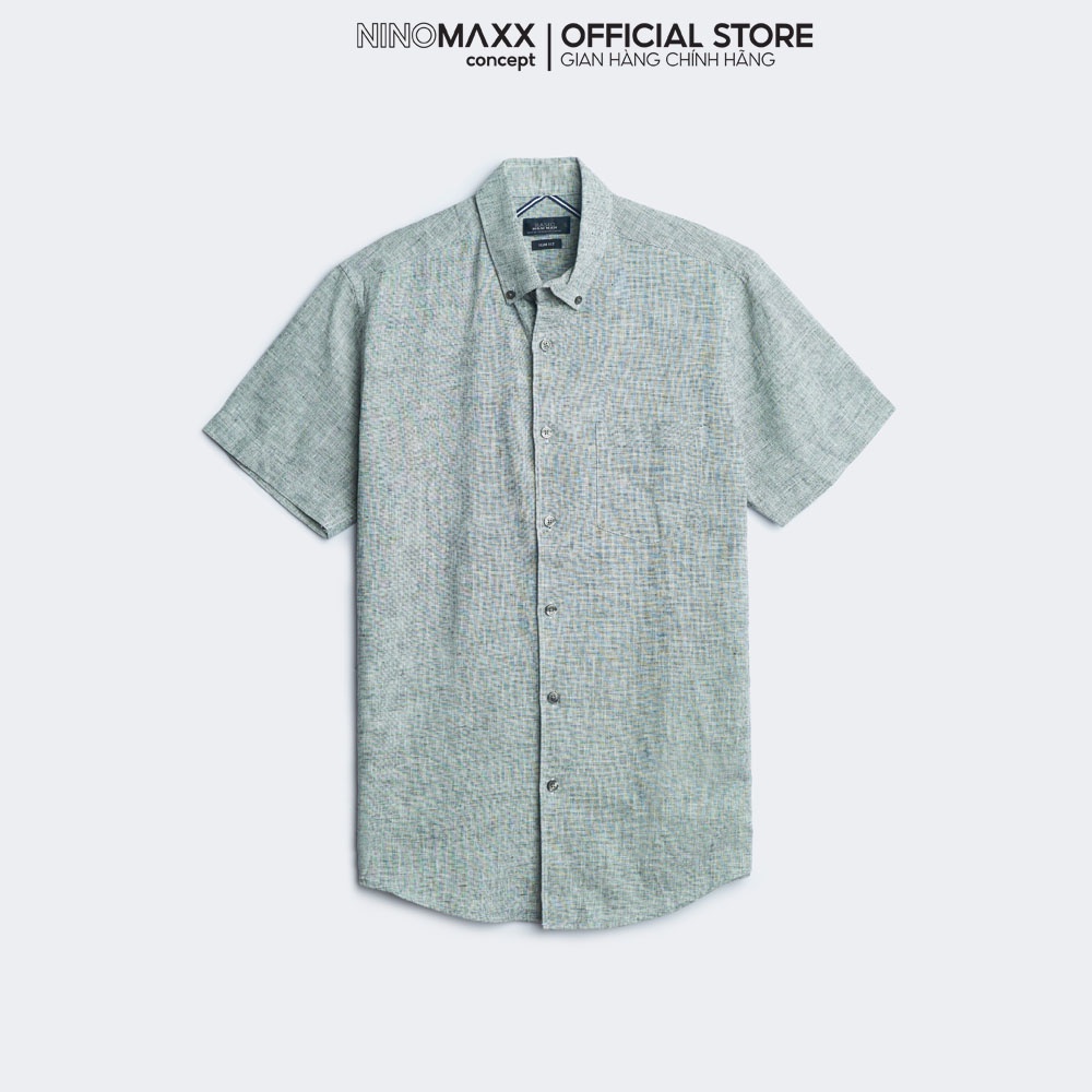 Ninomaxx Áo Sơ Mi Nam cộc tay dáng regular fit nhiều màu cotton pha lanh 1811008