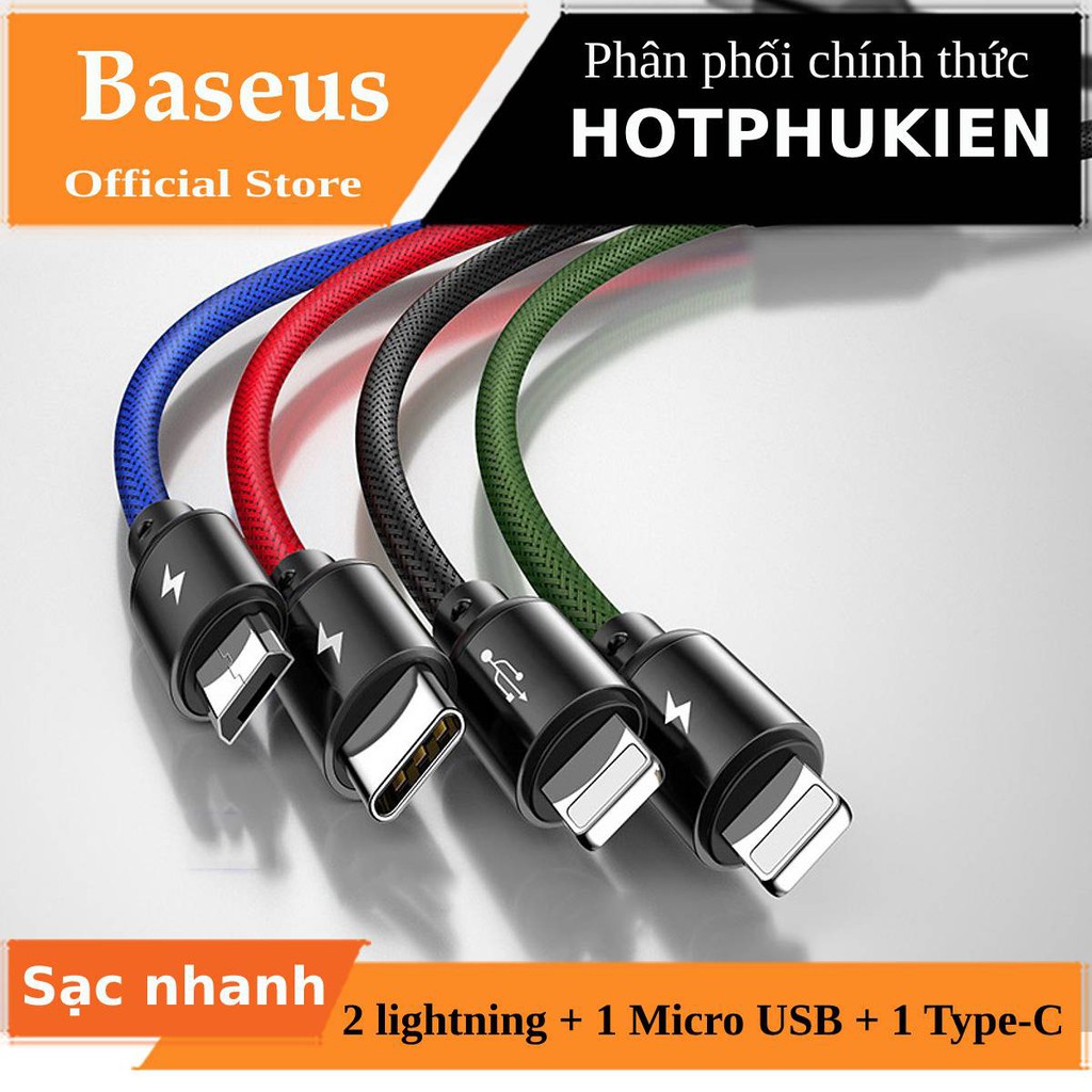 Dây cáp sạc nhand 3.5A đa năng 4 in 1 Type-C, 2 Lighning, Micro USB Ver 2.0 hiệu Baseus Rapid - Hàng chính hãng