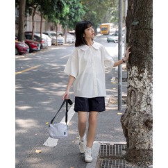 Áo sơ mi hàn quốc A.217, áo sơ mi trơn cổ bèo cộc tay hai màu cực xinh | BigBuy360 - bigbuy360.vn