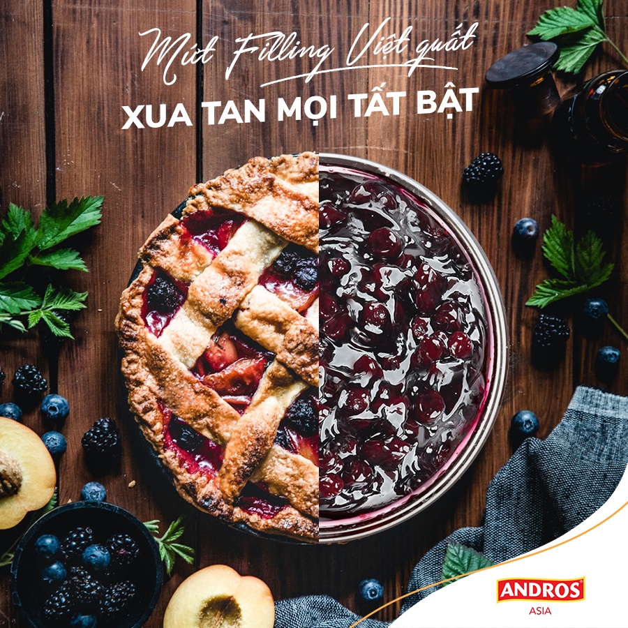 Mứt Làm Bánh Fruit Filling Anndros Vị Việt Quất Túi 1 Kg. Hàng công ty có sẵn giao ngay