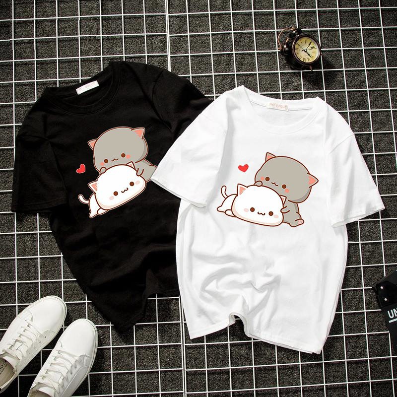 Áo thun unisex chibi mèo dễ thương form rộng vải dày mịn 2019T1262