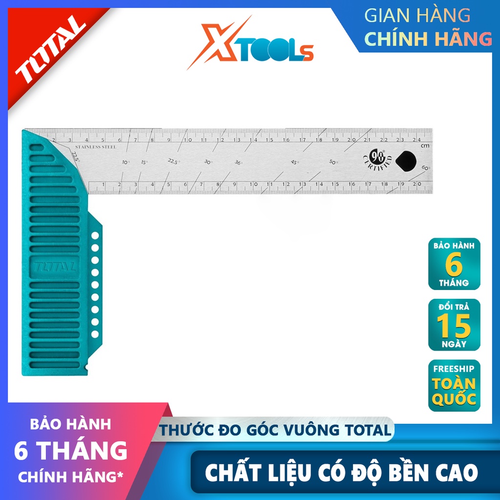 Thước đo góc vuông TOTAL TMT61126 | Thước eke vuông Chiều dài 300mm (12 &quot;), Chiều rộng lưỡi dao 40mm, Độ dày lưỡi:1,5mm,