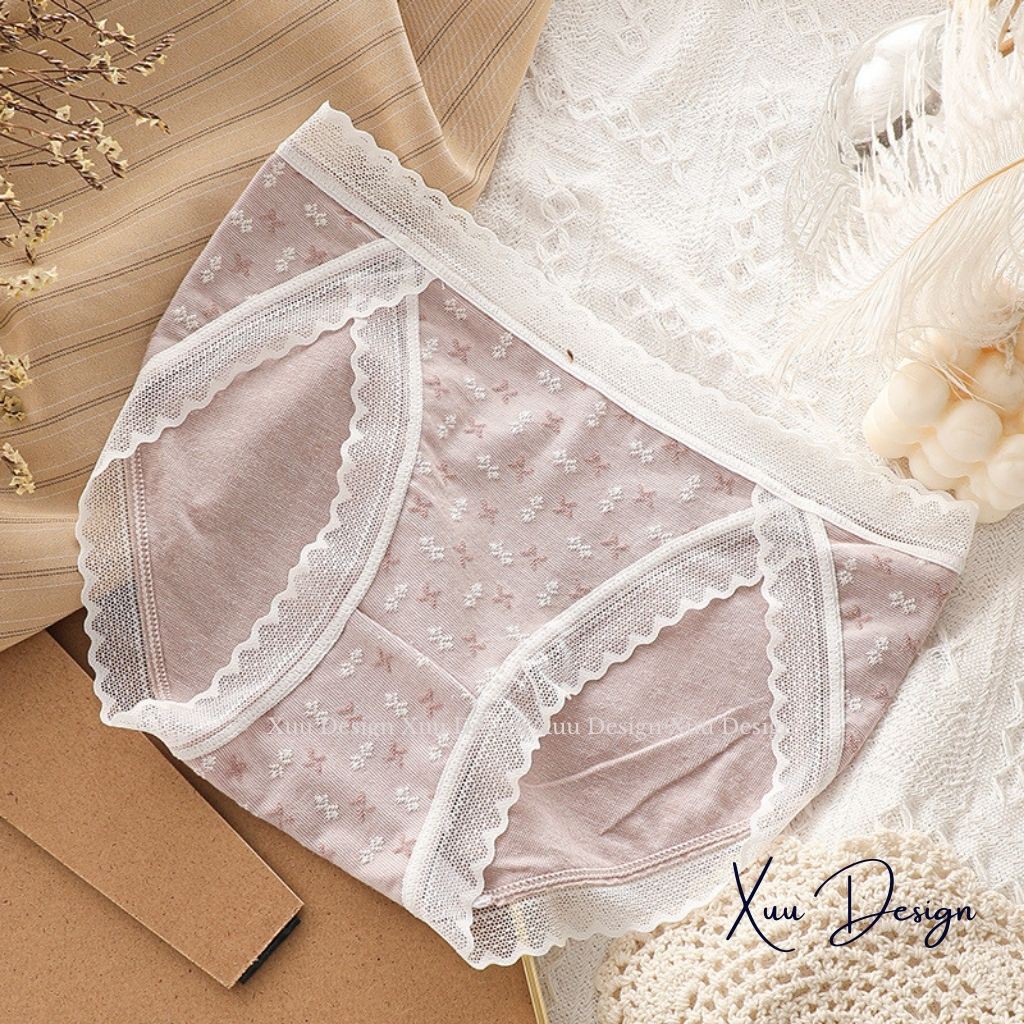Quần lót nữ cotton phối ren sexy họa tiết hoa chìm tinh tế màu pastel ngọt ngào chất đẹp - Wexuu Design QC37
