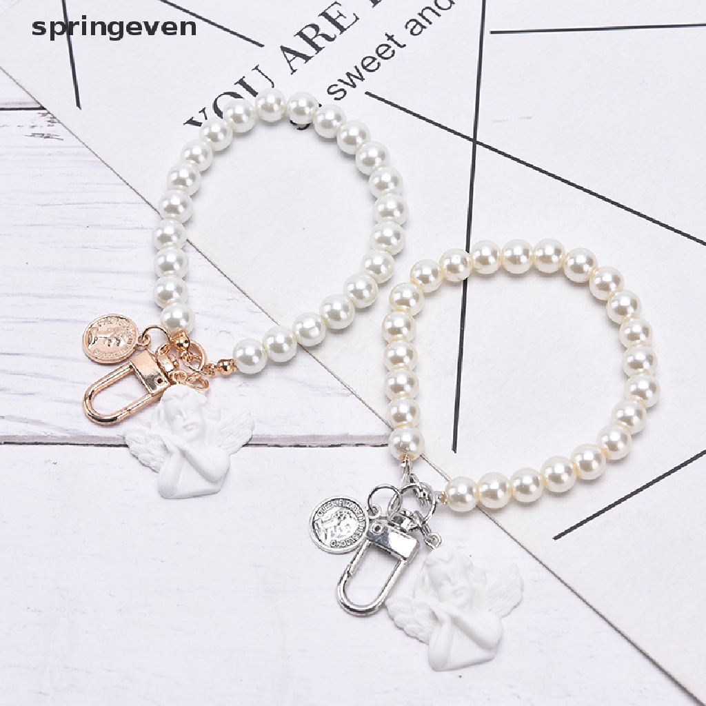 Móc Khóa Hình Thiên Thần Đính Ngọc Trai Trắng Phong Cách Vintage Giá Đỡ