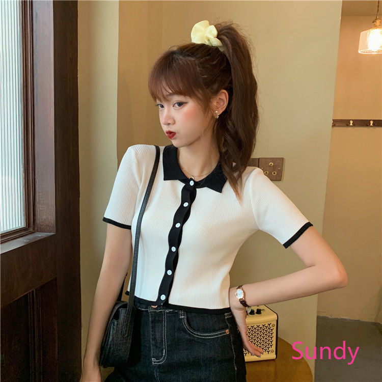 áo polo Ngắn Tay Xinh Xắn Theo Phong Cách Hàn Quốc Dành Cho Nữ