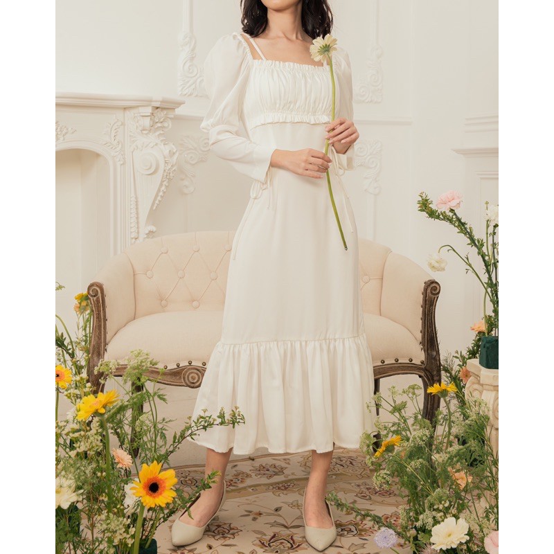 The19club - Váy lụa tay bồng buộc nơ Rosie