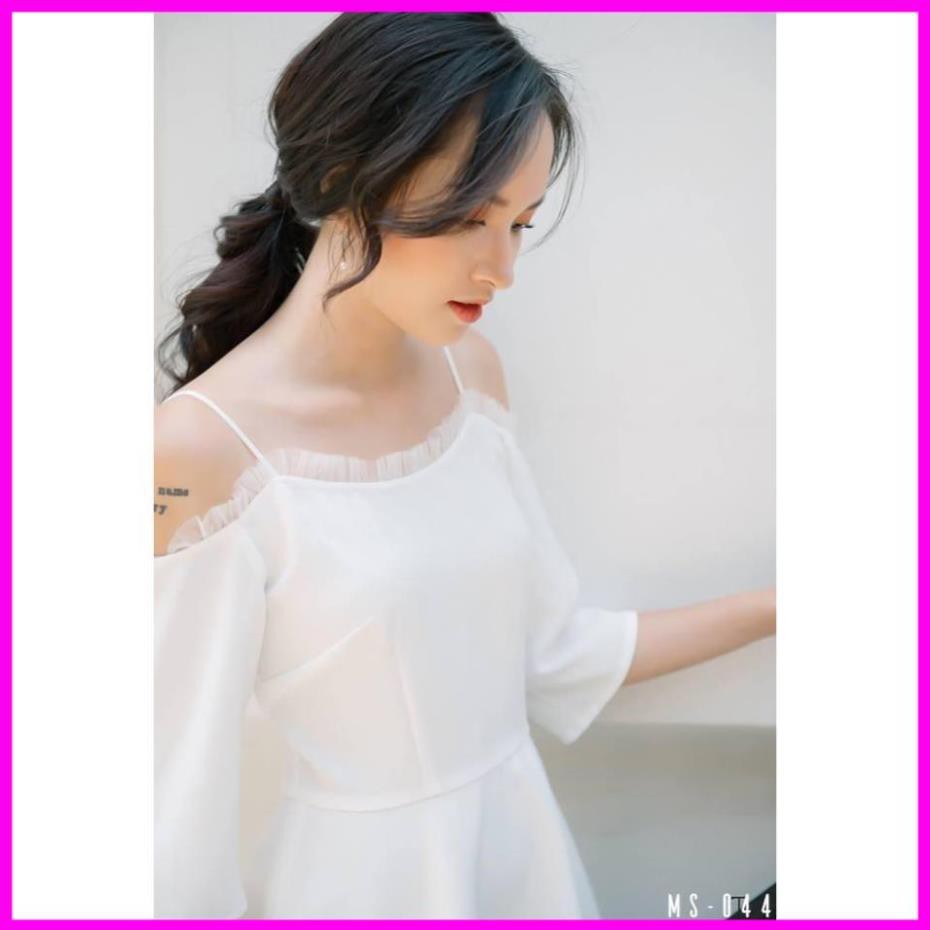 [  Freeship ] Đầm Trễ Vai Trắng Dễ Thương Phối Lưới Dịu Dàng Siêu Xinh Đầm nữ dự tiệc , váy trắng cực xinh | BigBuy360 - bigbuy360.vn