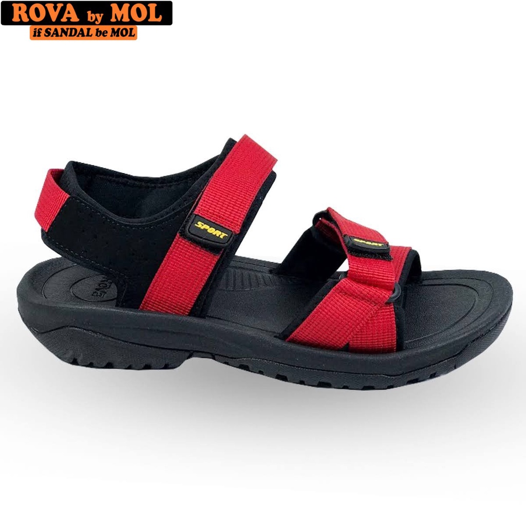 Giày sandal nam hiệu Rova siêu bền quai ngang đế cao su quai dù đi làm đi học màu đỏ mã RV873