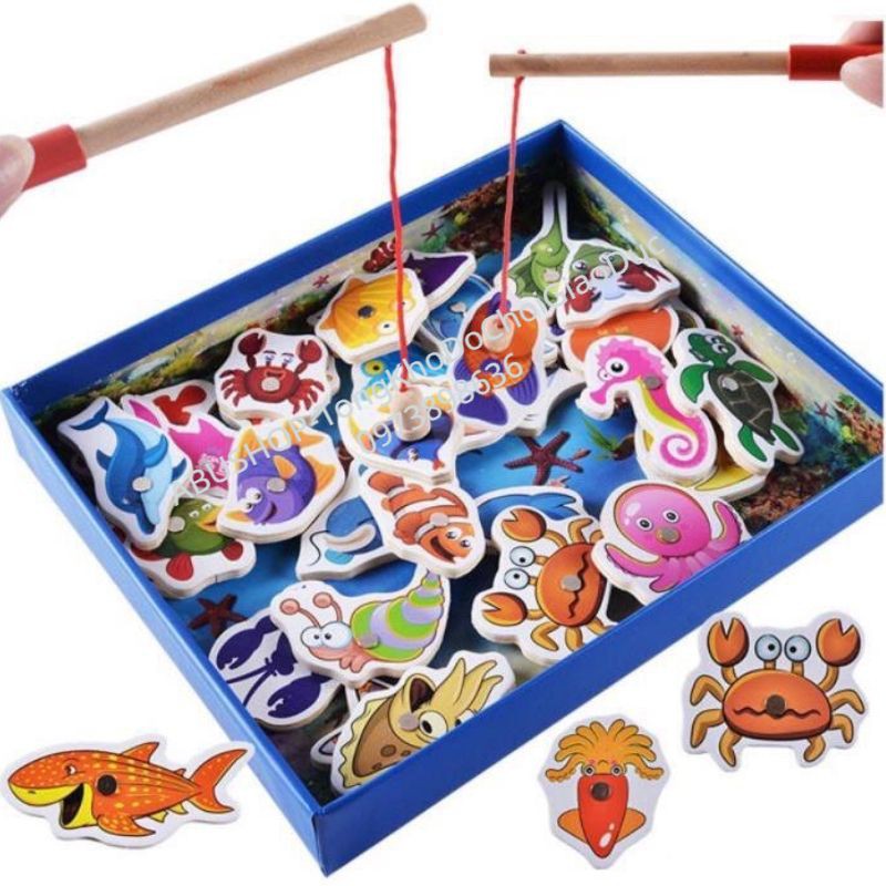 Đồ Chơi Câu Cá Gỗ 32 Cá KÈM BỂ CÁ Bền Đẹp, Sinh Động- Bộ Đồ Chơi Không Thể Thiếu Rèn Tính Kiên Trì, Linh Hoạt Tay Mắt Bé