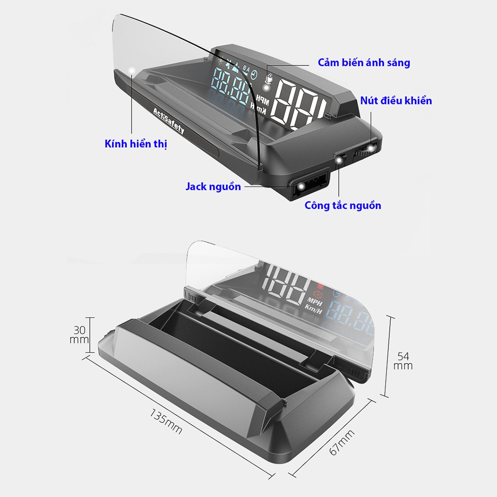 Màn Hình Hiển Thị Cảnh Báo Tốc Độ Cao Cấp HUD H400G (dùng GPS) Cho Mọi Dòng Ô Tô Xe Hơi