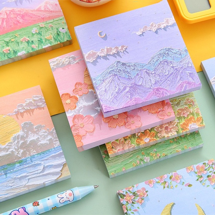 Set 80 Giấy Ghi Chú Mini Họa Tiết Tranh Sơn Dầu Dành Cho Học Sinh