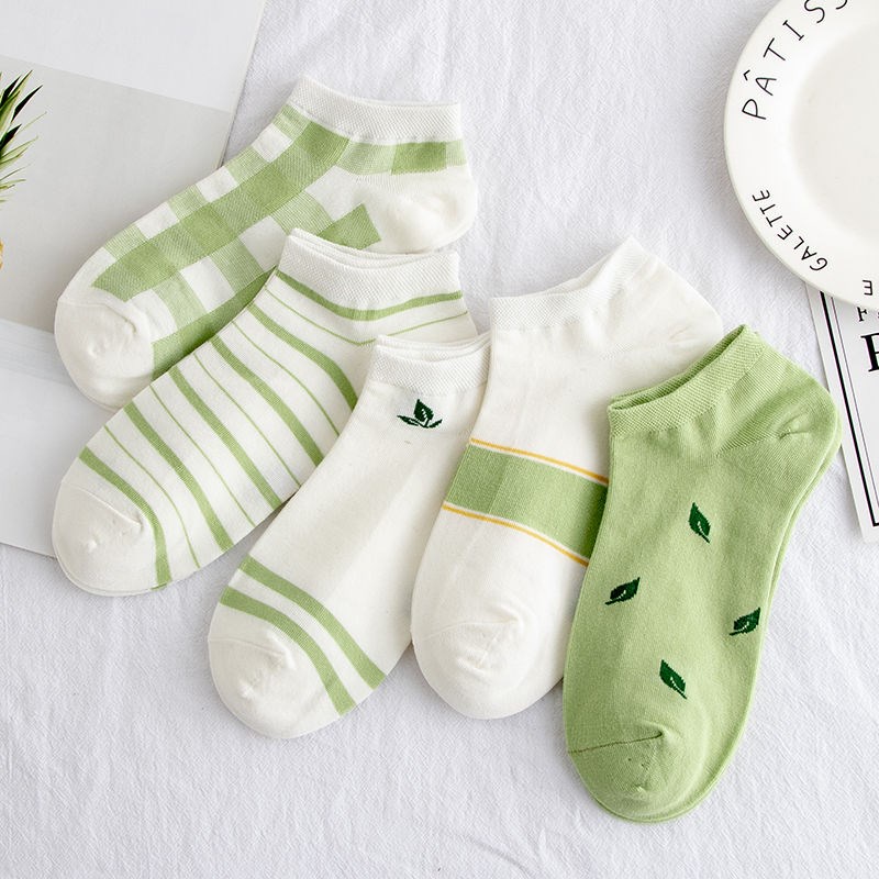 Tất Nữ Cổ Ngắn Phong Cách Hàn Quốc Họa Tiết Dễ Thương, Cute, Đáng Yêu Dễ Phối Đồ Họa Tiết Lá