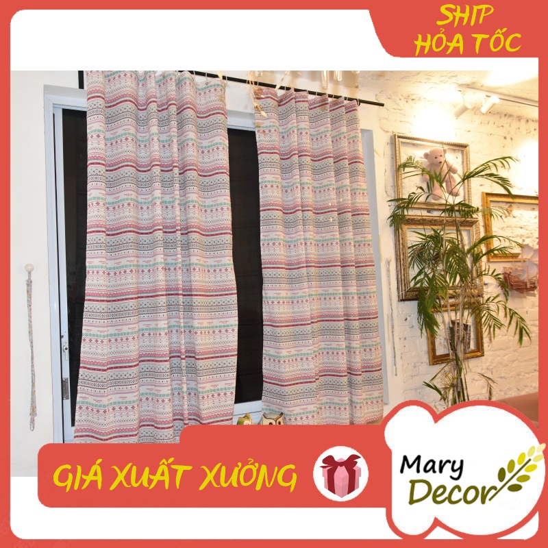 Rèm dán tường treo thanh cửa sổ cửa chính phong cách vintage decor homestay họa tiết Thổ cẩm R-L10