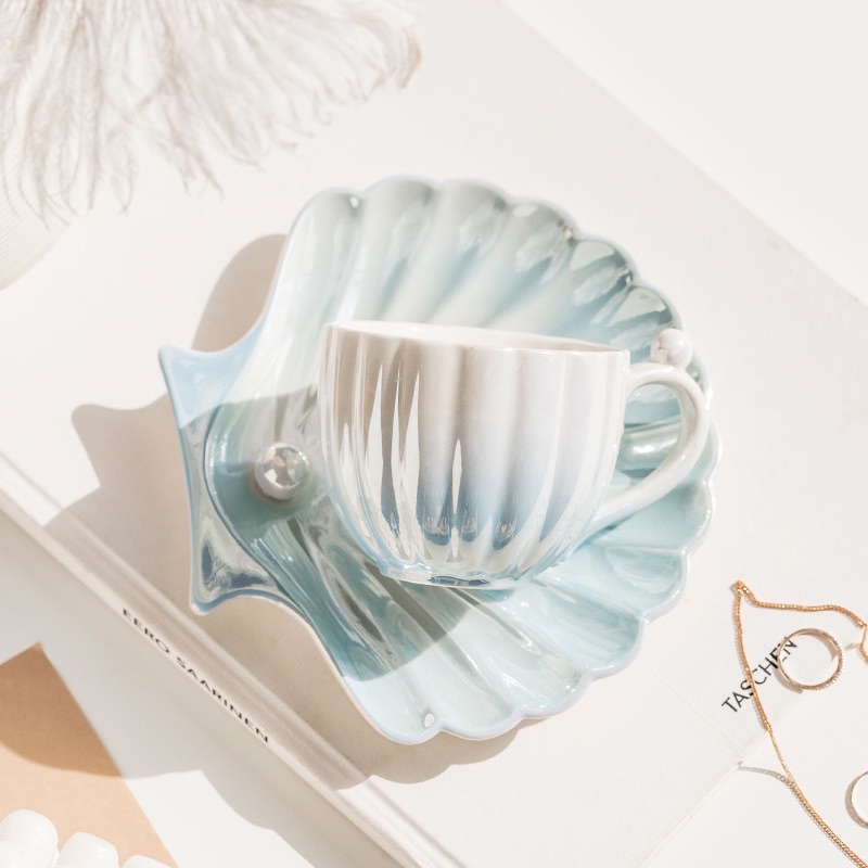 Set cốc đĩa sứ bóng ngọc trai sang chảnh