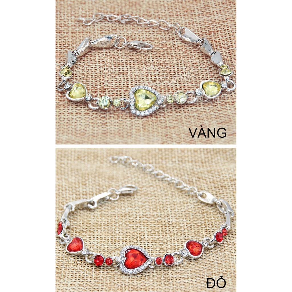 Vòng Tay 3 Trái Tim Pha Lê Phối Hạt Màu P752