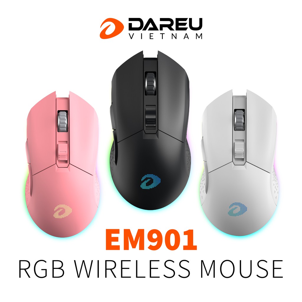 Chuột máy tính DareU EM901 RGB WIRELESS Pink/ Black/White BH 2 năm