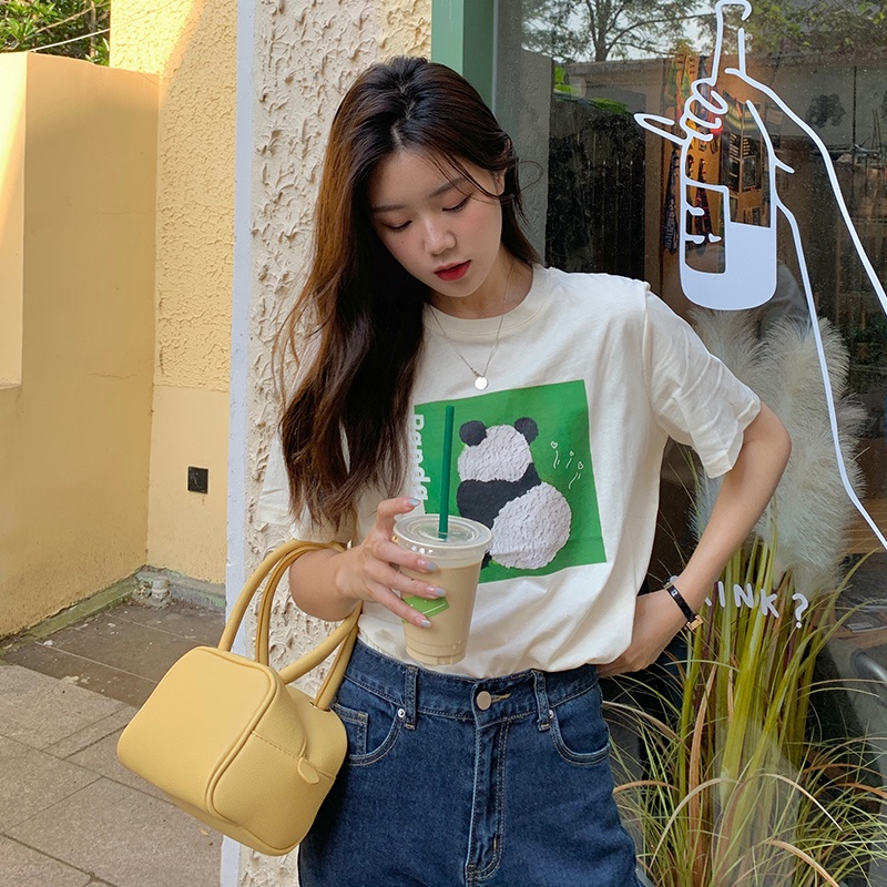 Áo thun SUXI tay ngắn cổ tròn họa tiết động vật thiết kế dáng rộng thoải mái