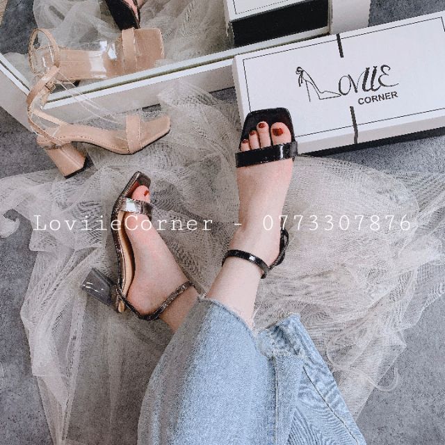 LOVIIECORNER - GIÀY SANDAL CAO GÓT NỮ 7 PHÂN QUAI TRONG GÓT VUÔNG - GIÀY SANDAL CAO GÓT DÂY MẢNH ĐẾ VUÔNG 7P - G200306