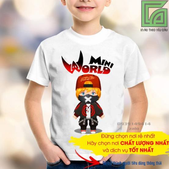 GIÁ SỐC -  Áo Thun Trẻ Em In Hình Games  Mini world Skin Hot Vải Cotton Thái S014 hàng chất lượng