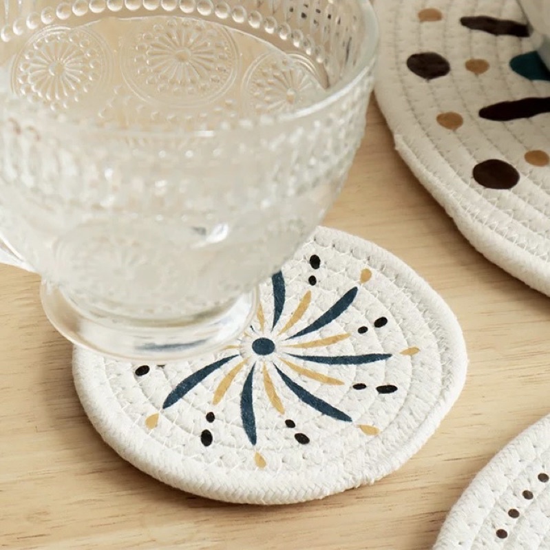 Đế lót ly nồi cách nhiệt, thấm nước để bàn bằng bông cotton dệt tay in hình hoạ tiết Mandala