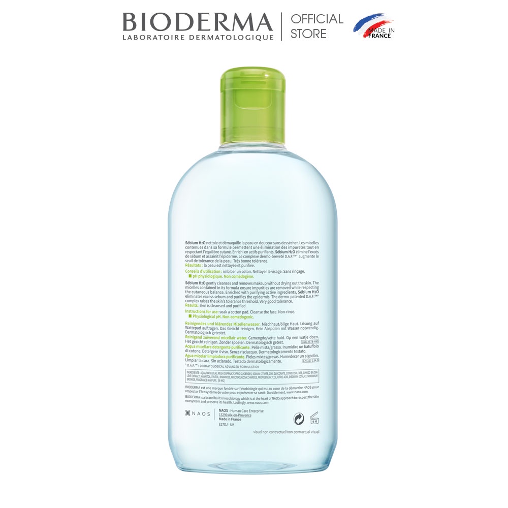 Dung dịch làm sạch và tẩy trang công nghệ Micellar Bioderma Sebium H2O - 500ml