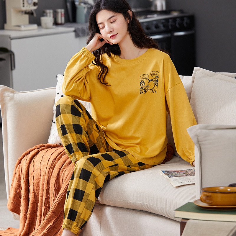 Tại Chỗ Giao hàng nhanh Mùa Xuân Và Mùa Thu Của Phụ Nữ Bộ Đồ Ngủ Nữ Dài Tay Dễ Thương Màu Đỏ Nổ Kích Thước Mỏng Có Thể 0