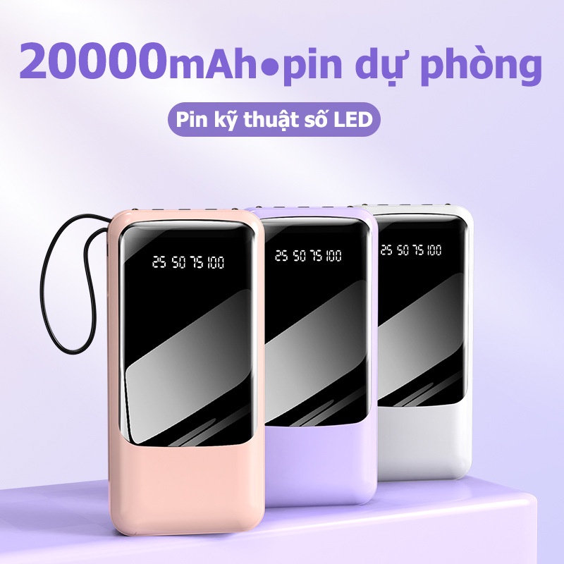 Pin Sạc Dự Phòng 20000mAh Dung Lượng Cao Có Màn Hình LED Hiển Thị 10W Cho iPhone Samsung Xiaomi