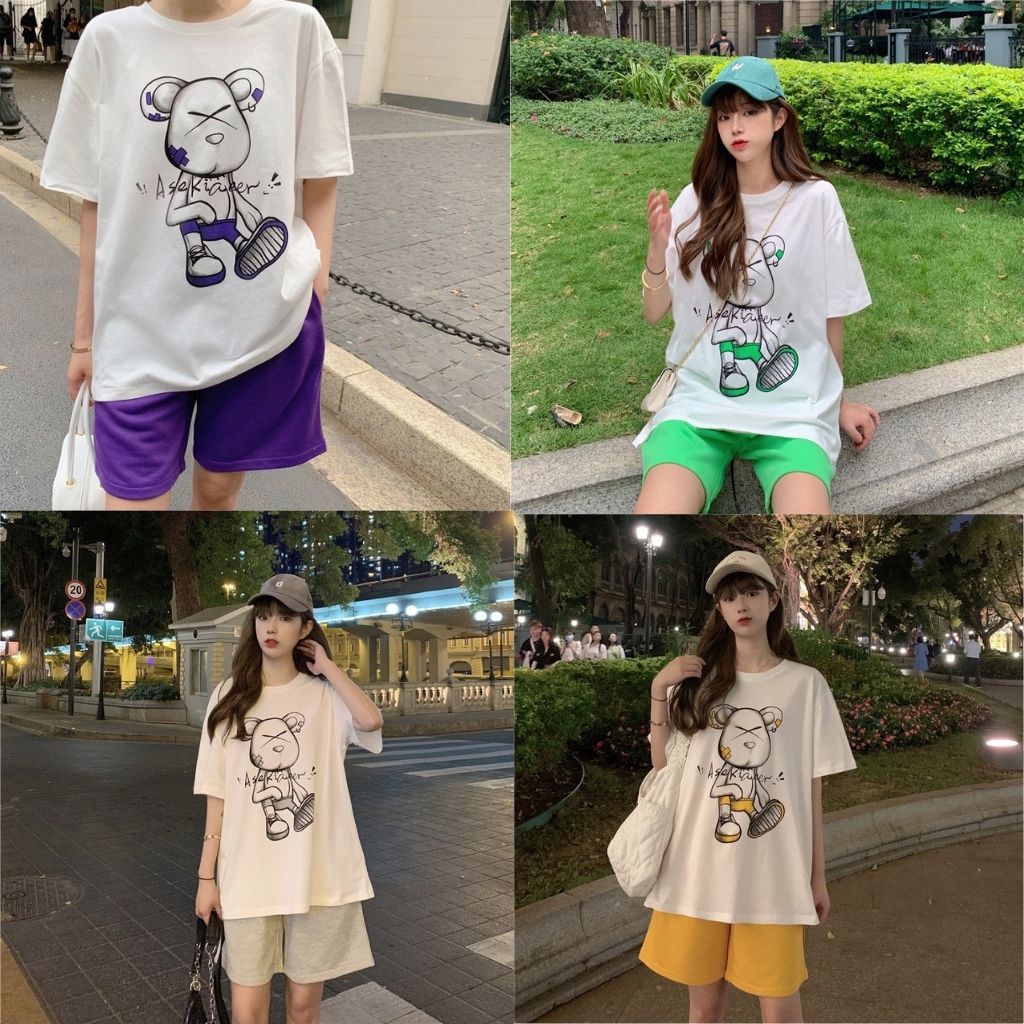 Đồ mặc nhà nữ bigsize đẹp thể thao quần đùi thun cotton dễ thương mùa hè đi chơi ngủ trung niên ESHOP AD14