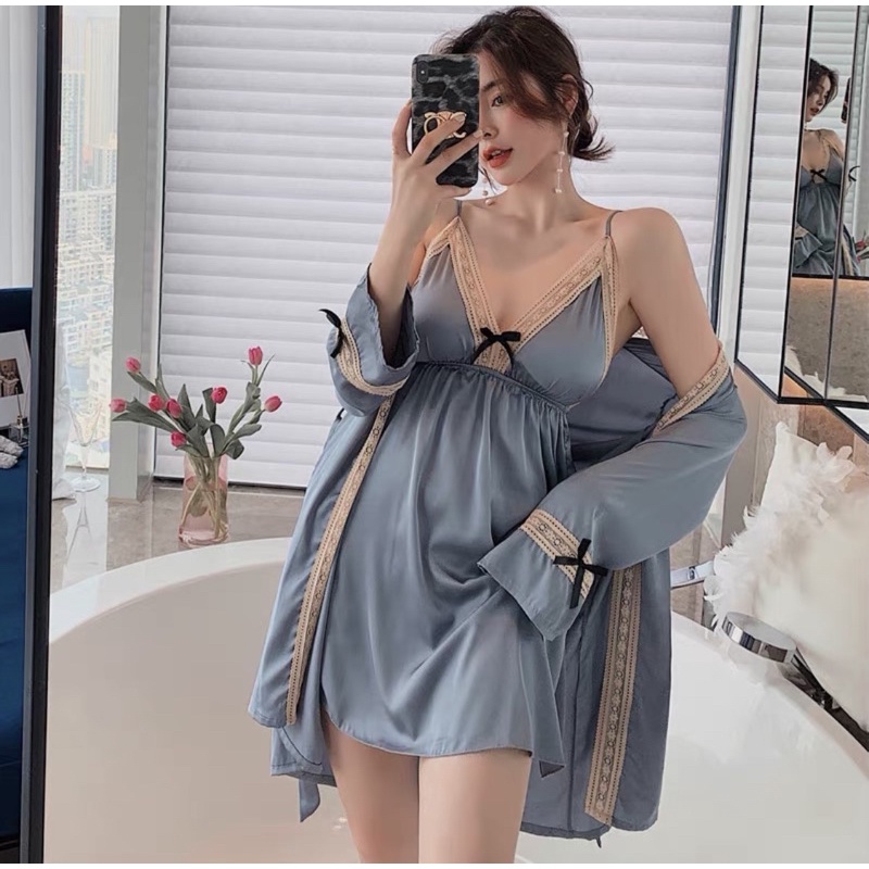 Sét Đầm Ngủ Ren Quyến Rũ, Váy Ngủ Có Đệm Kèm Áo Choàng Lụa Siêu Quyến Rũ Cho Các Nàng Từ 40-63kg. | BigBuy360 - bigbuy360.vn