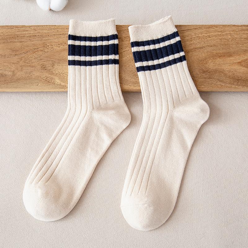 Men's Striped Breathable Crew Fashion Socks Combed Cotton Stripes Casual Comfortable Long Socks Boys Hosiery Easy-matching