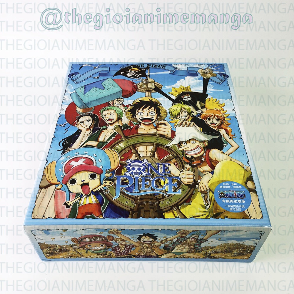 (200) Hộp Quà tặng To anime ONE PIECE ĐẢO HẢI TẶC có bình nước ảnh dán vòng tay ảnh thẻ postcard chibi