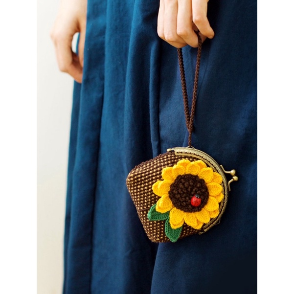 DIY gói nguyên liệu tự đan móc ví nữ cầm tay hoa amigurumi thủ công handmade quà tặng crochet thêu hoa vintage lenmade