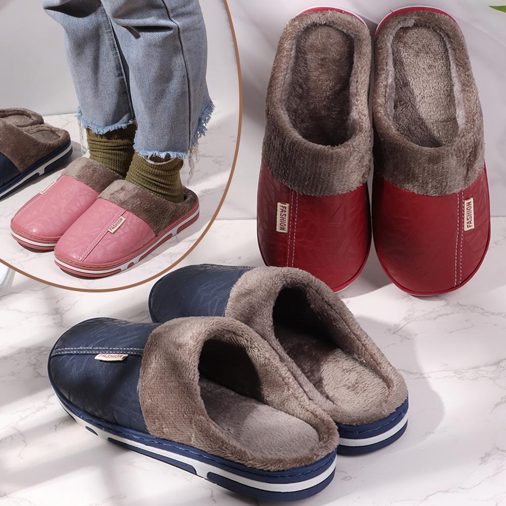 Dép Đi Trong Nhà Chất Liệu Da PU Cotton Giữ Ấm Chống Thấm Nước