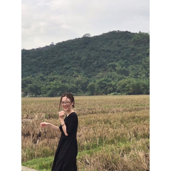 Đầm nút dừa tay ngắn