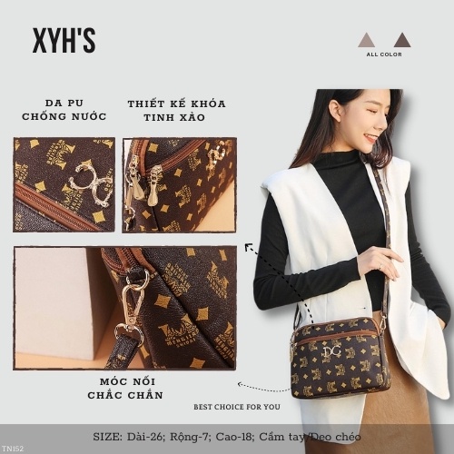 Túi đeo vai chéo dành cho nữ họa tiết ô vuông cá tính dáng hến ngăn rộng phong cách Hàn Quốc