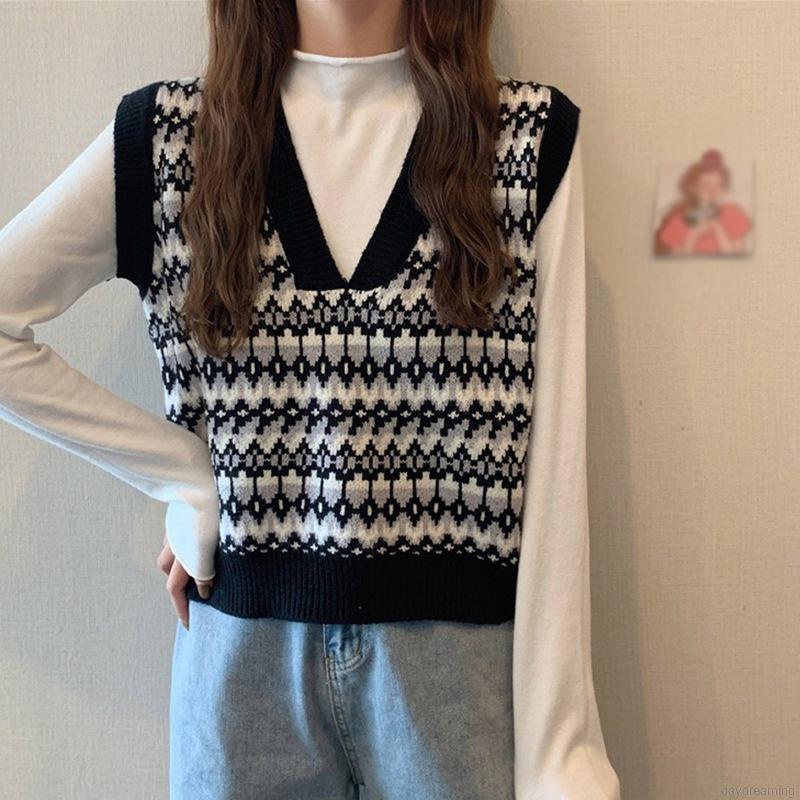 Áo Tank Top Dệt Kim Cổ Chữ V Phong Cách Retro Thời Trang Xuân Thu Cho Nữ | BigBuy360 - bigbuy360.vn