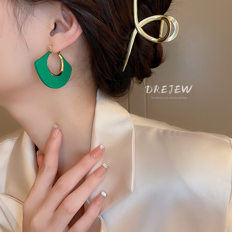 DREJEW Khuyên tai hình quạt tam giác phong cách cổ điển thời trang cho nữ