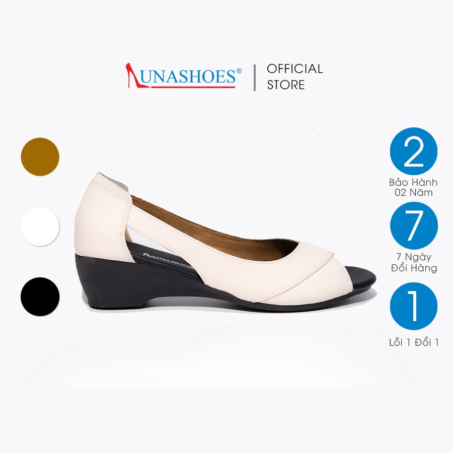 Giày đế xuồng nữ 3p LUNASHOES 24805 da bò hở mũi đế tpr chống trơn phối đồ công sở đẹp