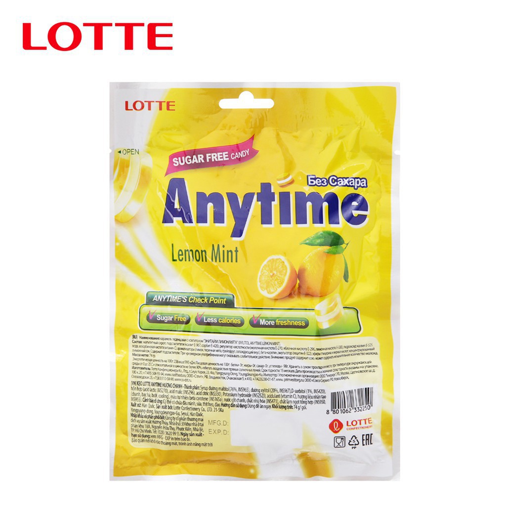 Combo 2 gói Kẹo ngậm không đường hương chanh bạc hà Lotte Anytime (74g)| SÀI GÒN SHOP - Shopee Việt Nam| [GIÁ HỦY DIỆT]