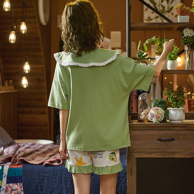 Bộ đùi nữ-Bộ mặc nhà chất tông xanh dịu, vải COTTON 100% thông thoáng & mát mẻ ngày hè:Full size | BigBuy360 - bigbuy360.vn