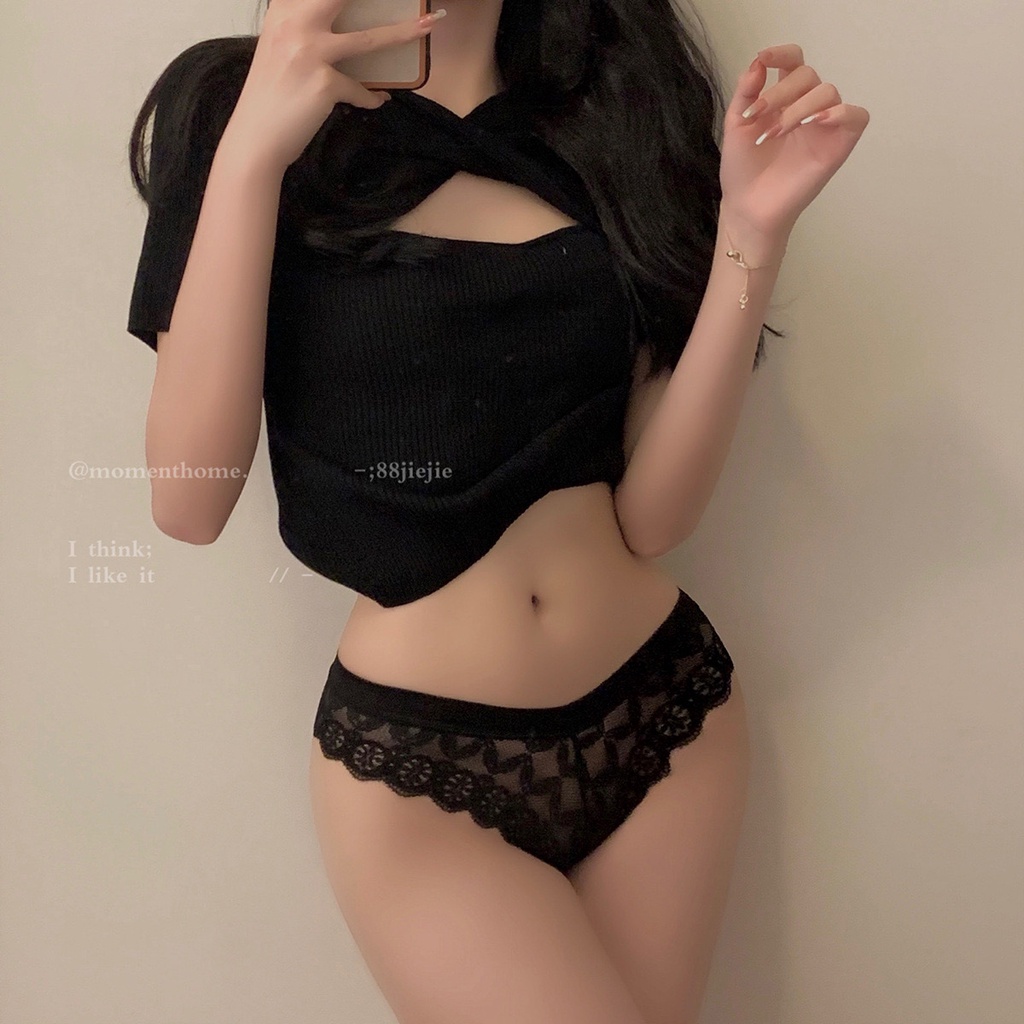 Quần Lót Ren Free Size 40-55Kg Vanvene Cạp Đính Nơ Gợi Cảm Q504