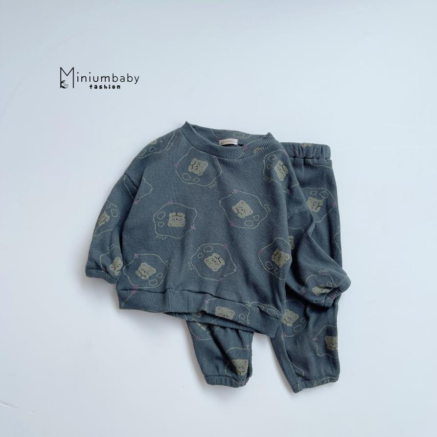 Bộ đồ dài tay quần dài in gấu thu đông cho bé gái/ trai chất liệu tổ ong, set quần áo trẻ em MiniumBaby-SB1312-SB1253