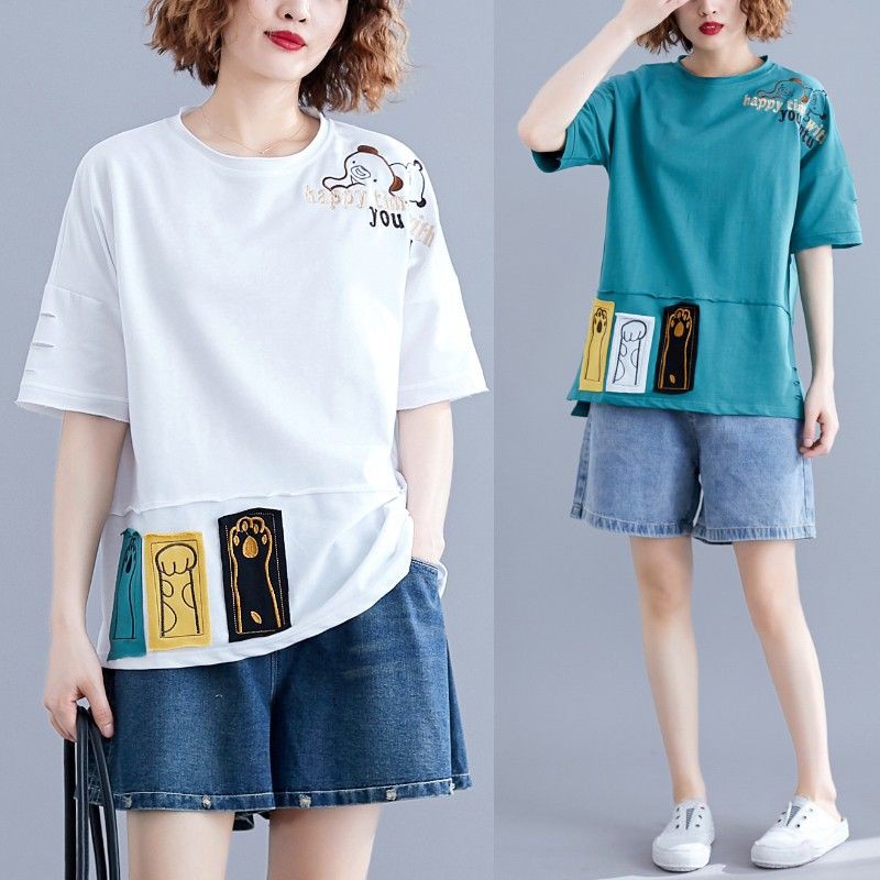 [ORDER] Áo tshirt nữ bigsize thêu hình dễ thương (fit 90kg) - Có ảnh thật