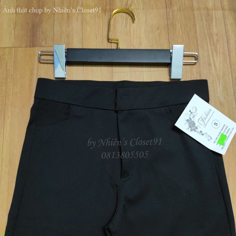 Quần legging nữ dài cạp cao gen bụng màu đen chất Umi dày dặn co dãn có túi khoá trước 1 khuy dáng tregging nâng mông | BigBuy360 - bigbuy360.vn