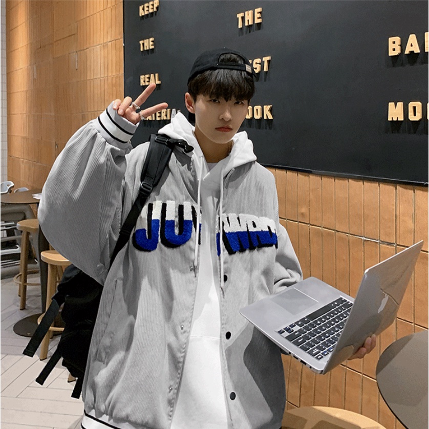 Áo Khoác Bóng Chày Vải Nhung Kẻ Sọc Rộng Phong Cách Hàn Quốc Dành áo khoác jacket nam  from rộng áo khoác bomber bóng chày  thời trang áo khoác bomber