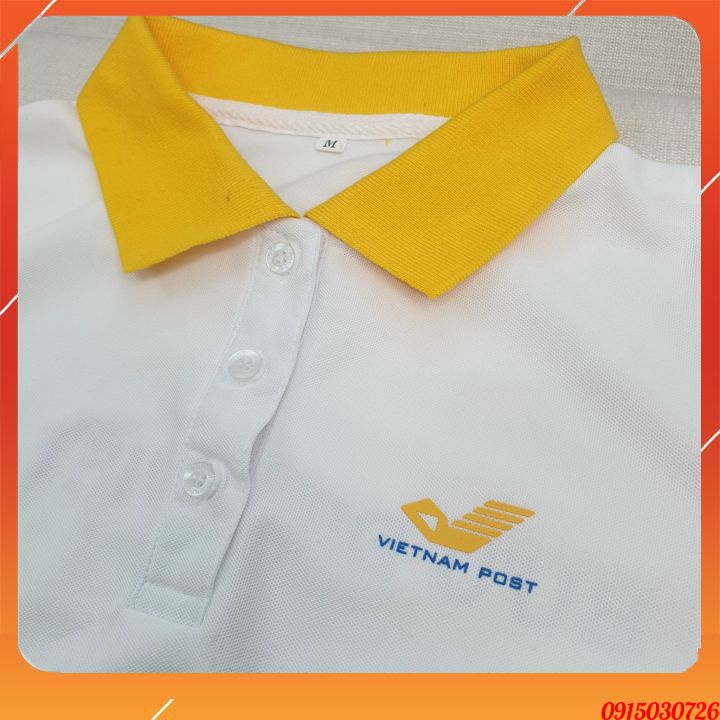 Áo Thun Cotton Mỏng Trắng Cổ Vàng Thương Hiệu Bưu Điện Việt Nam Có Cổ Chính Hãng VNPost