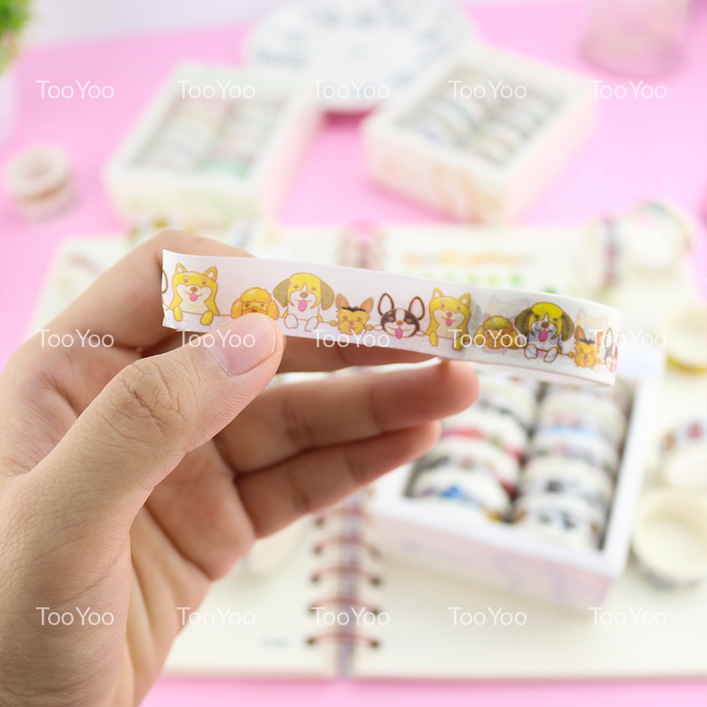 Hộp 10 cuộn Washi tape băng keo giấy trang trí sổ lưu niệm TooYoo TY0054