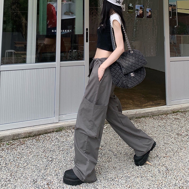 Quần dài COZOK ống rộng lưng cao có túi hợp thời trang